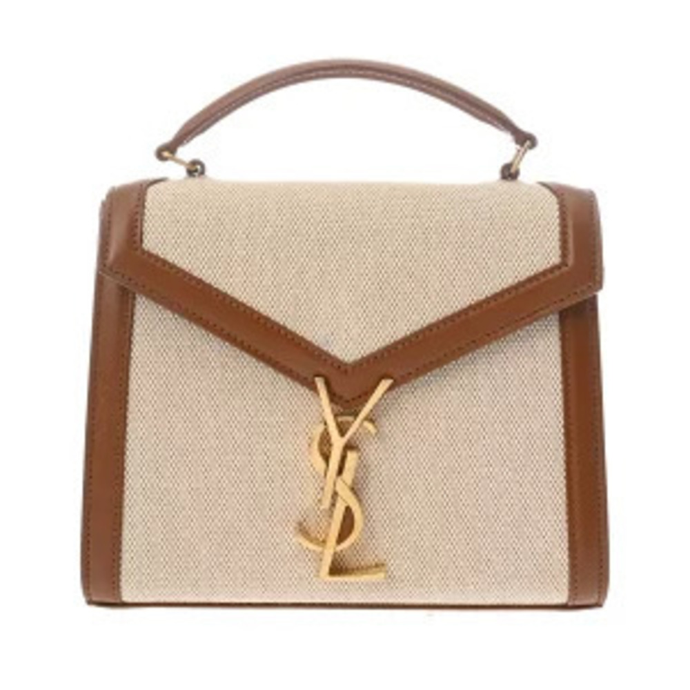 Saint Laurent Cassandra Top Handle Shoulder Bag Brown Canvas Leather